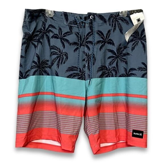 Hurley Board Shorts Palm Tree Phantom 4-Way Stretch Material Multicolor M 30 NWT - Picture 1 of 9
